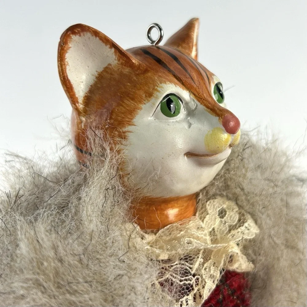 Katherine's Collection Style Victorian Cat Doll Faux Fur Burgundy Ornament